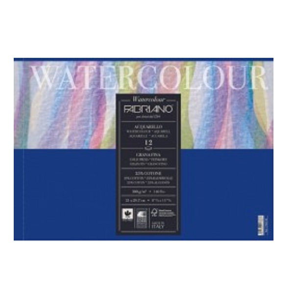 BLOCCO WATERCOLOUR FABRIANO 18×24 25%COTONE 300gr. GRANA FINA  12 fg.