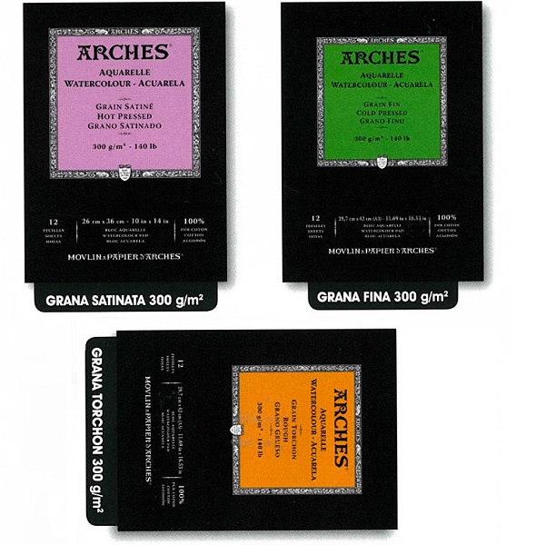 BLOCCO ARCHES AQUARELLE 23×31 100% COTONE 300 gr. 12 fg. G.FINA